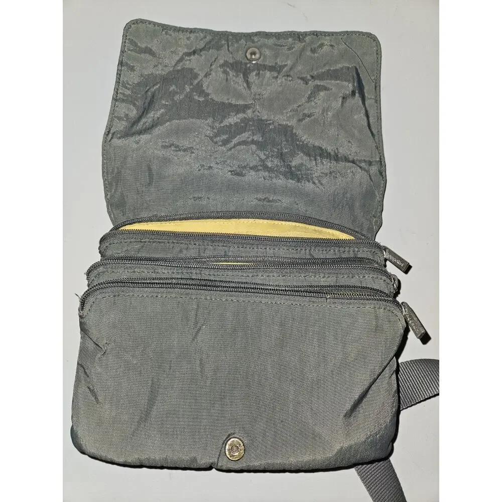 Baggallini Multi Zipper Crossbody Bag Gray Nylon Multi Pocket 9x7.5x5